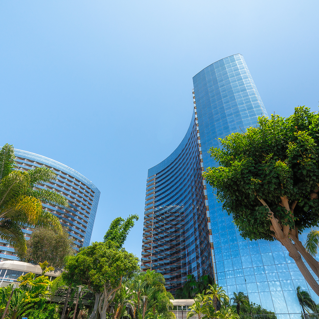 San Diego Downtown District. Modern Architecture, Low Angle View San Diego Downtown District. Modern Architecture, Low Angle View