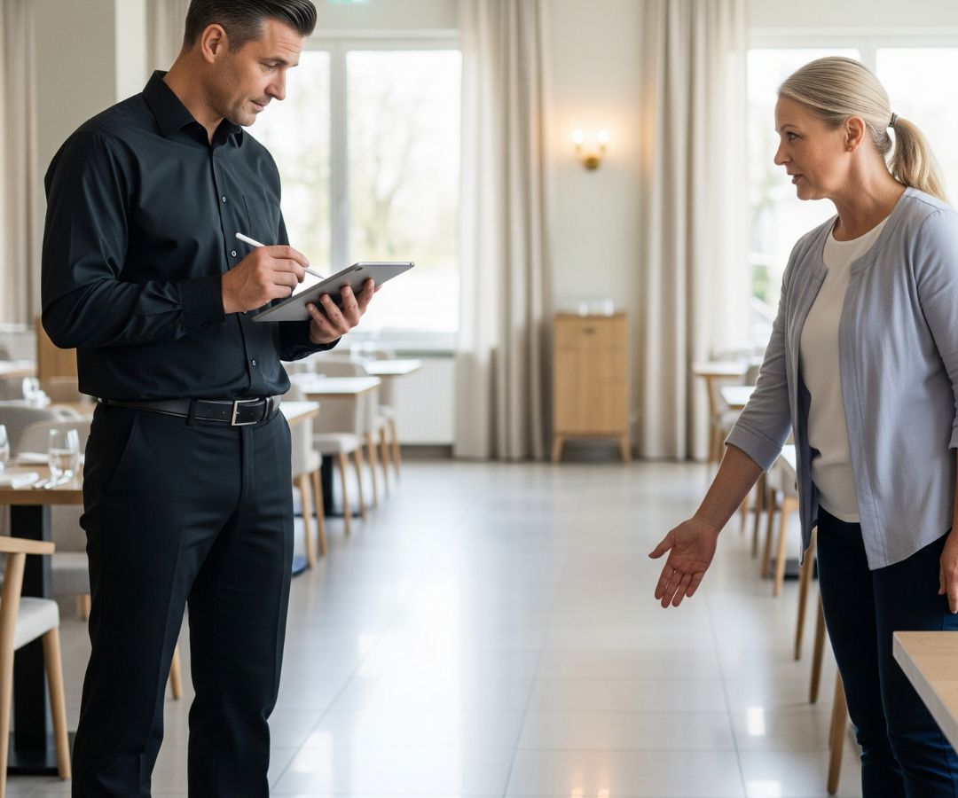 Tech talking with home owner